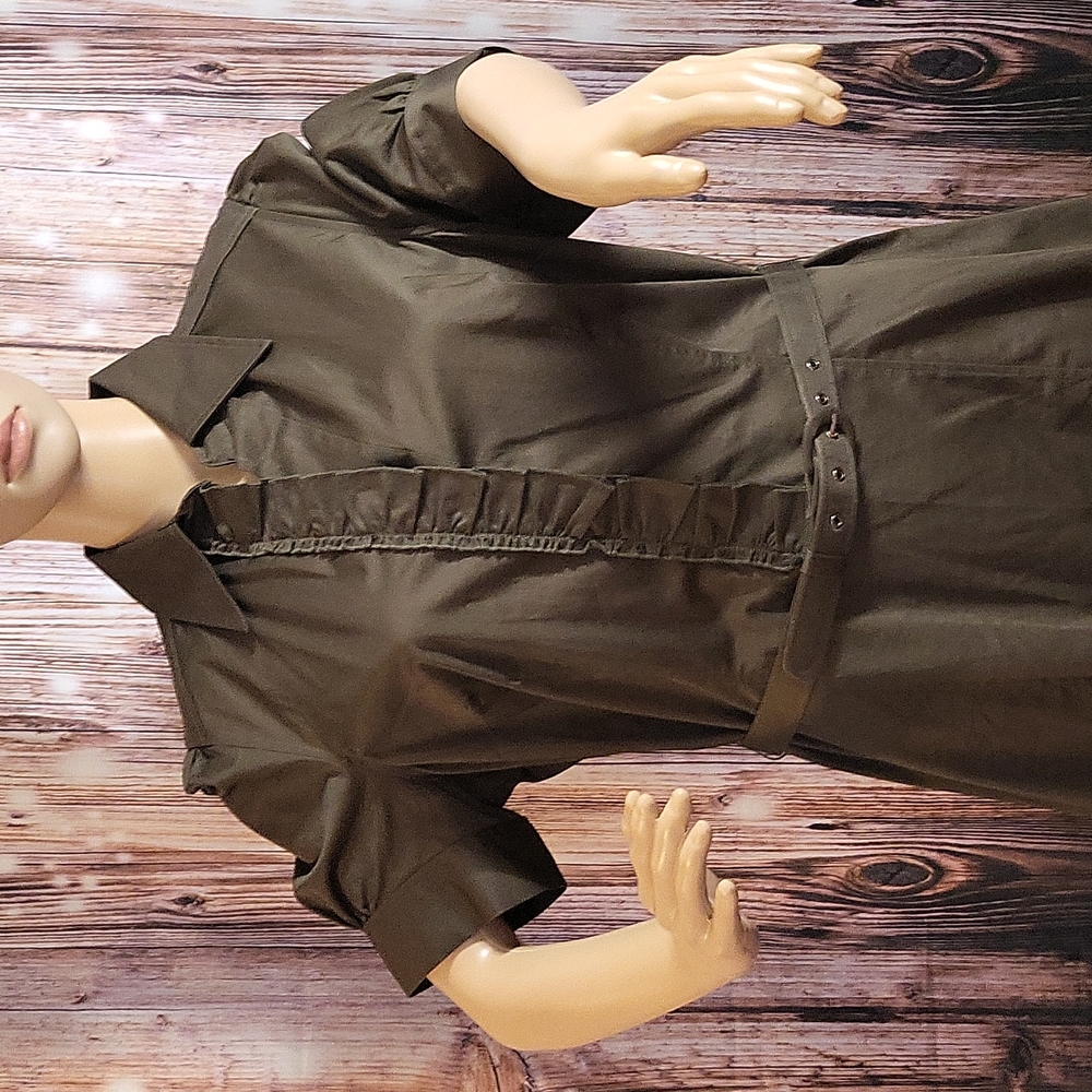 NWOT New York & Company Women's Puffed Sleeve Ruffle-V-Neck W/Belt Size 12 - Picture 3 of 14